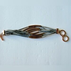 Elegant Gray leather strap and Gold Women's Bracelet